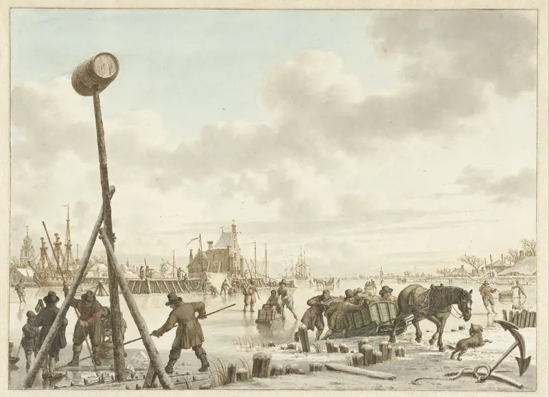 Bedrijvigheid op het ijs bij de stadswal van Veere Wall Art by Jacob Cats (1741-1799) - High-Resolution Digital Print
