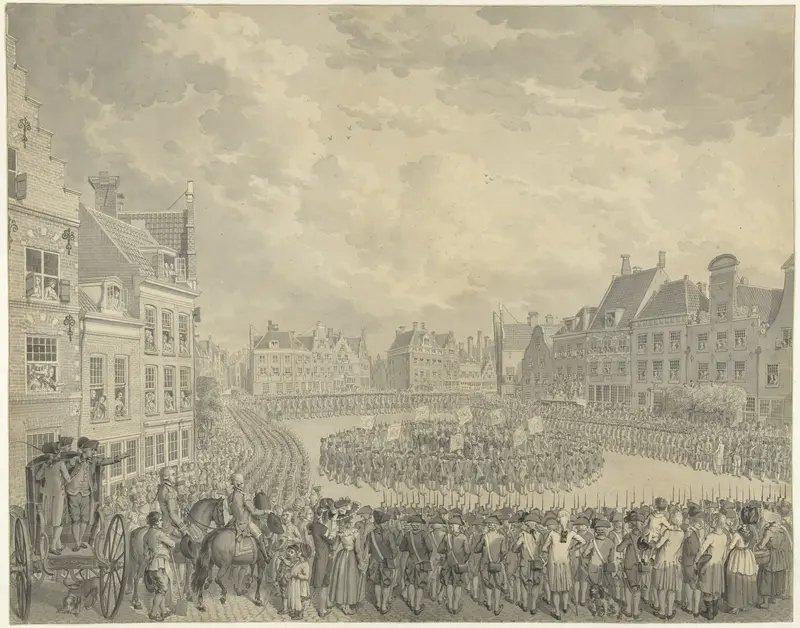 Beëdiging van het College van Gecommitteerden door de schutter-officieren op de Neude te Utrecht, 1786 Wall Art by Unknown - High-Resolution Digital Print