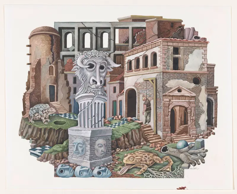 Beeld van een bokkenkop voor een ruïne Wall Art by Federico Fellini - High-Resolution Digital Print