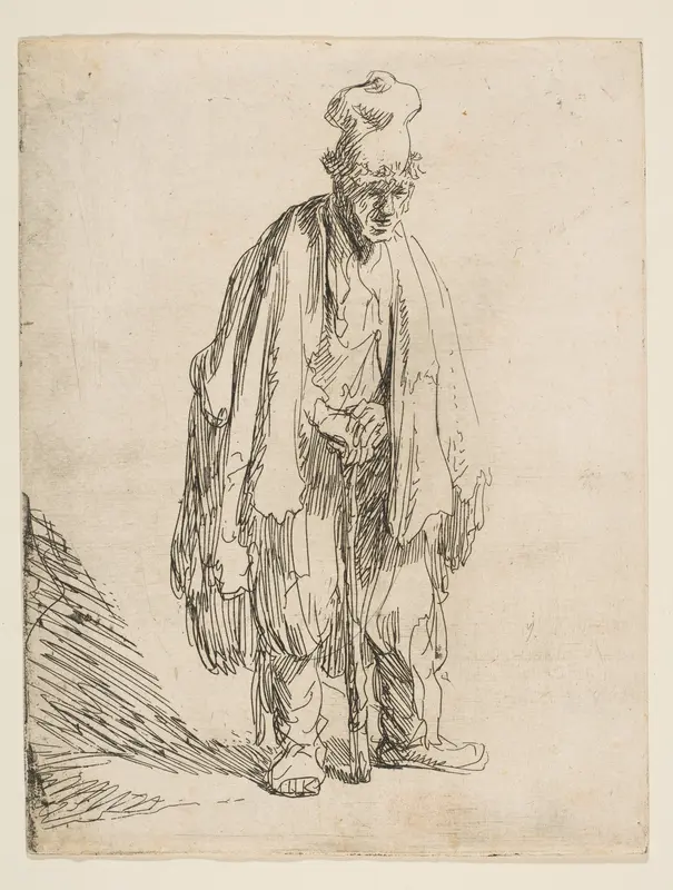 Beggar in a High Cap, Standing and Leaning on a Stick Wall Art by Rembrandt (Rembrandt van Rijn) - High-Resolution Digital Print