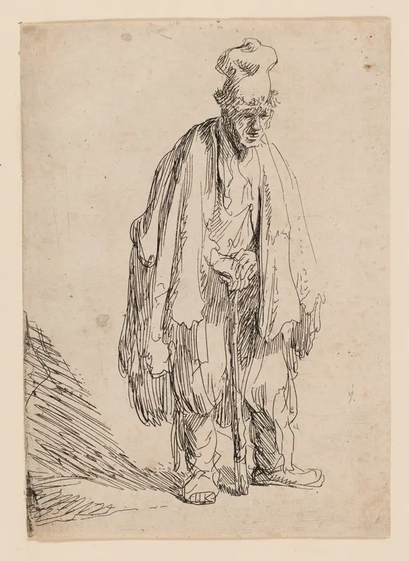 Beggar in a High Cap, Standing and Leaning on a Stick Wall Art by Rembrandt van Rijn - High-Resolution Digital Print