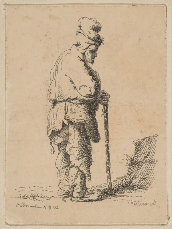 Beggar Leaning on a Stick (reverse copy) Wall Art by F. Bradshaw - High-Resolution Digital Print