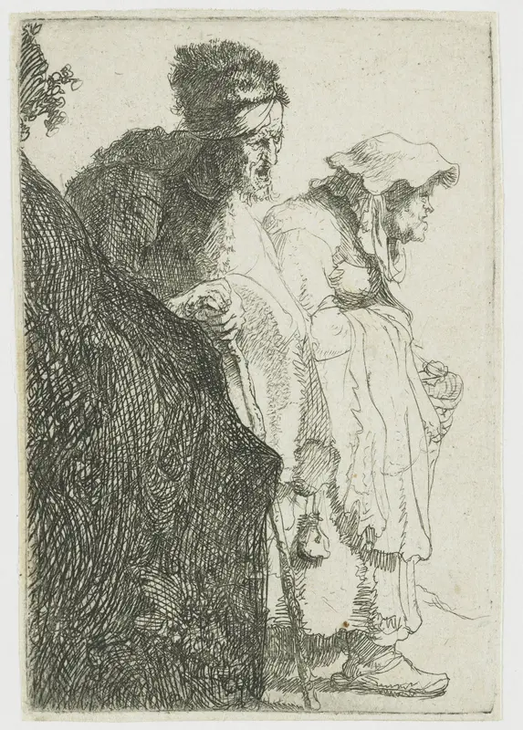 Beggar Man and Woman behind a Bank Wall Art by Rembrandt van Rijn - High-Resolution Digital Print