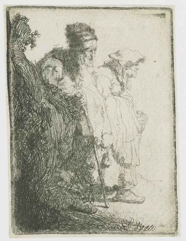 Beggar man and woman behind a bank Wall Art by Unknown - High-Resolution Digital Print