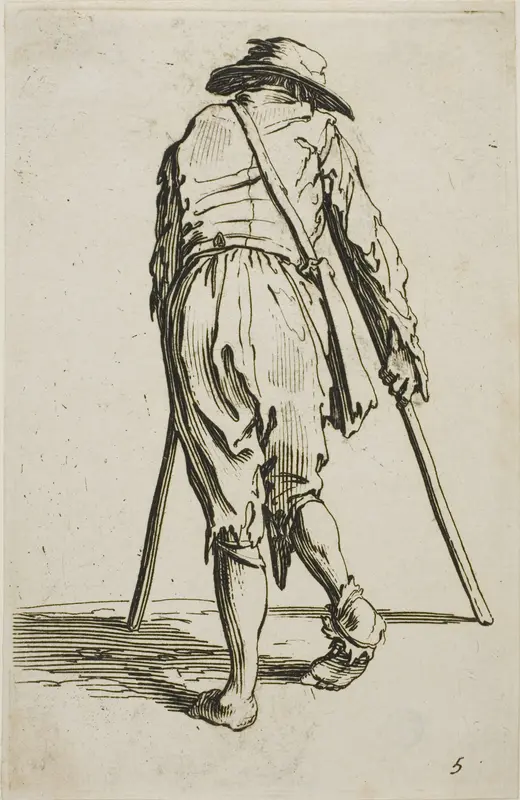 Beggar on Crutches and Wearing a Hat, seen from Back, plate five from The Beggars