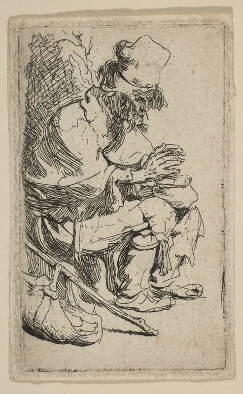 Beggar Seated Warming His Hands at a Chafing Dish Wall Art by Rembrandt (Rembrandt van Rijn) - High-Resolution Digital Print