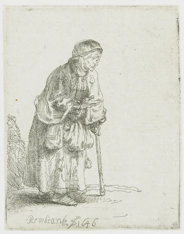 Beggar Woman, Leaning on a Stick Wall Art by Unknown - High-Resolution Digital Print