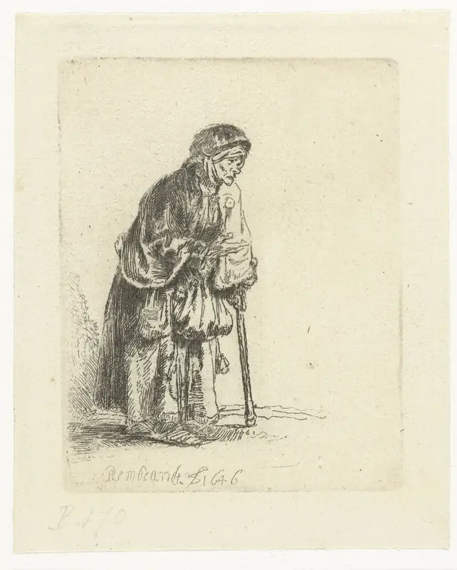Beggar woman leaning on a stick Wall Art by Unknown - High-Resolution Digital Print