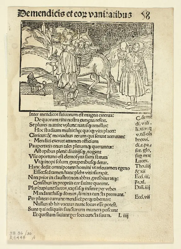 Beggars and Their Vanities (recto) and Of Irate Women (verso) from Navis Stultifera (Ship of Fools), Plate 30 from Woodcuts from Books of the 15th Century Wall Art by Unknown artist - High-Resolution Digital Print