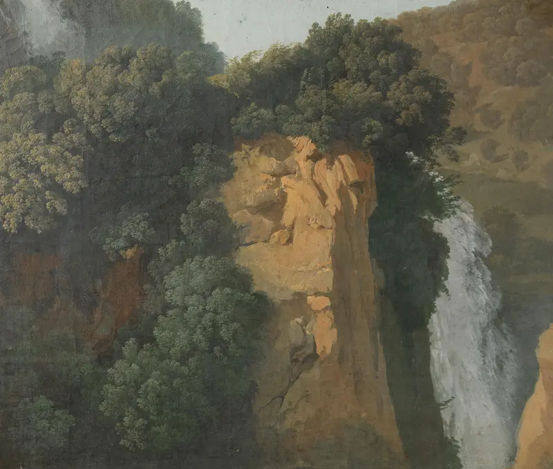 Begroeide rotsen met een waterval in Italië, misschien bij Tivoli Wall Art by Unknown - High-Resolution Digital Print