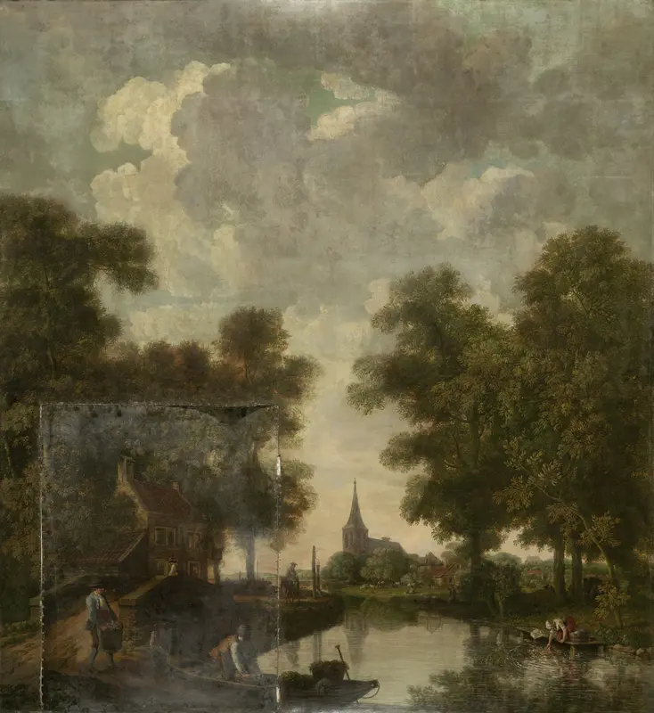 Behangselschildering met een Hollands landschap met rivier Wall Art by Unknown - High-Resolution Digital Print