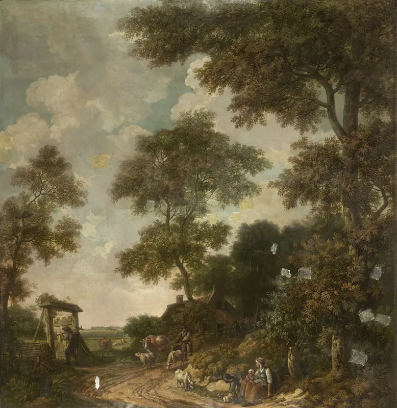 Behangselschildering van een Hollands landschap met een zandweg Wall Art by Unknown - High-Resolution Digital Print