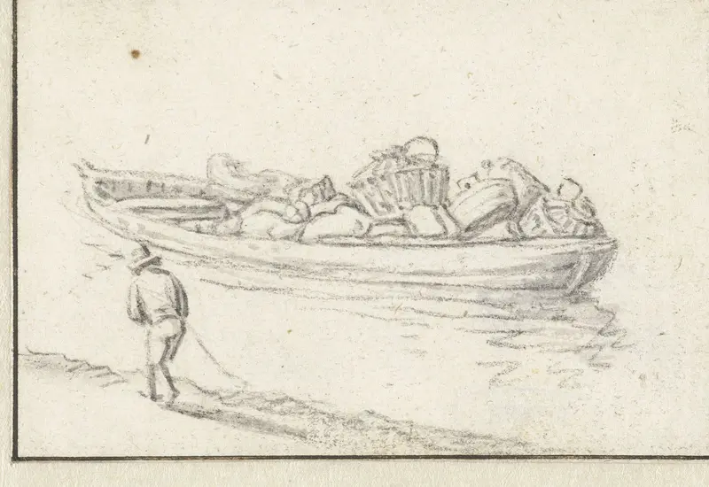 Beladen schuit en een man langs de wal Wall Art by Herman Saftleven - High-Resolution Digital Print