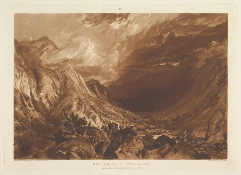 Ben Arthur, Scotland, part XIV, plate 69 from "Liber Studiorum" Wall Art by Joseph Mallord William Turner - High-Resolution Digital Print