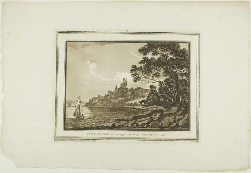 Benton Castle Looking down the Reach to Milford Haven, plate eleven from Twelve Views in South Wales Wall Art by Paul Sandby - High-Resolution Digital Print