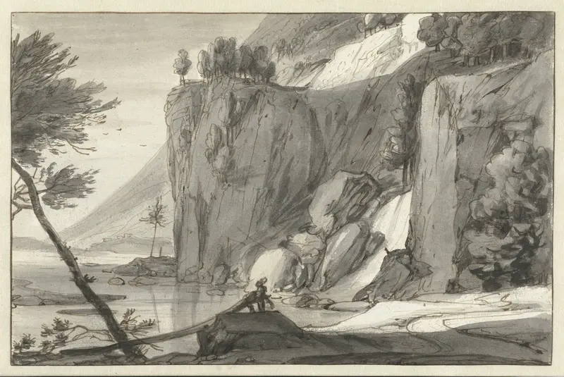 Bergachtig kustlandschap met rechts steile rotsen Wall Art by Roelant Roghman - High-Resolution Digital Print