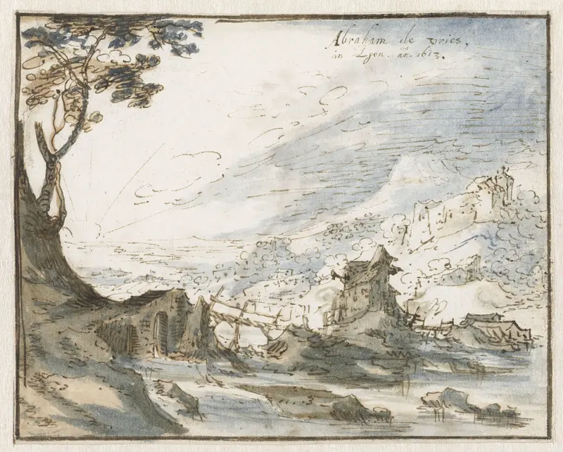 Bergachtig landschap met een houten brug Wall Art by Abraham de Vries - High-Resolution Digital Print