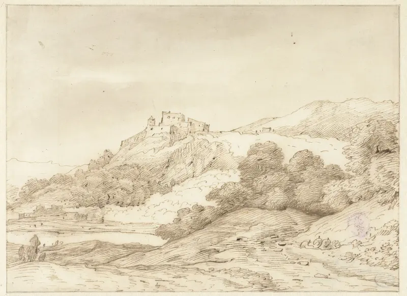 Bergachtig landschap met een kasteel op een heuvel Wall Art by Jacob Esselens - High-Resolution Digital Print
