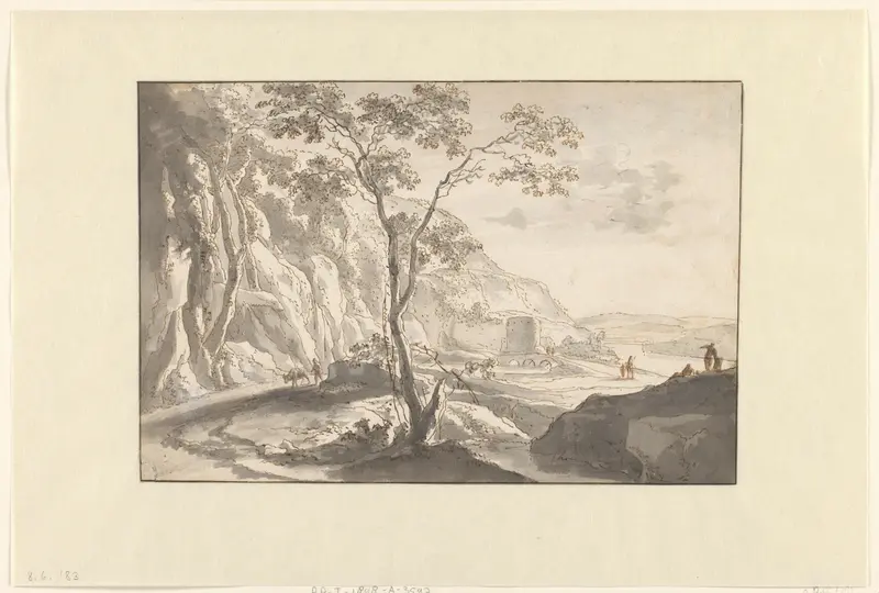 Bergachtig landschap met figuren Wall Art by Unknown - High-Resolution Digital Print