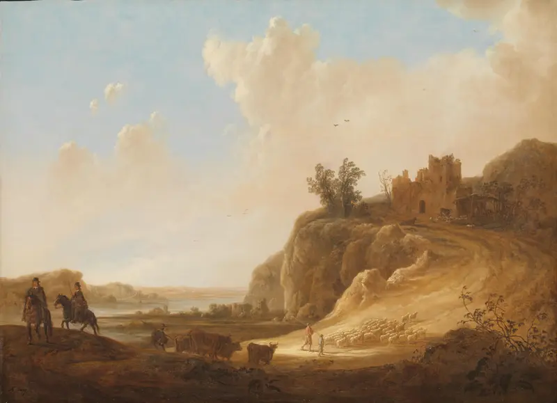 Bergachtig landschap met kasteelruïne Wall Art by Unknown - High-Resolution Digital Print