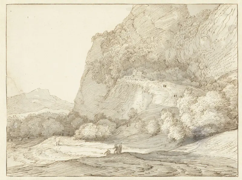 Bergachtig landschap met op de voorgrond drie figuren Wall Art by Jacob Esselens - High-Resolution Digital Print