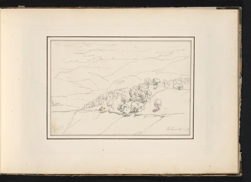 Bergachting landschap met bomen te Belmonte Wall Art by Unknown - High-Resolution Digital Print