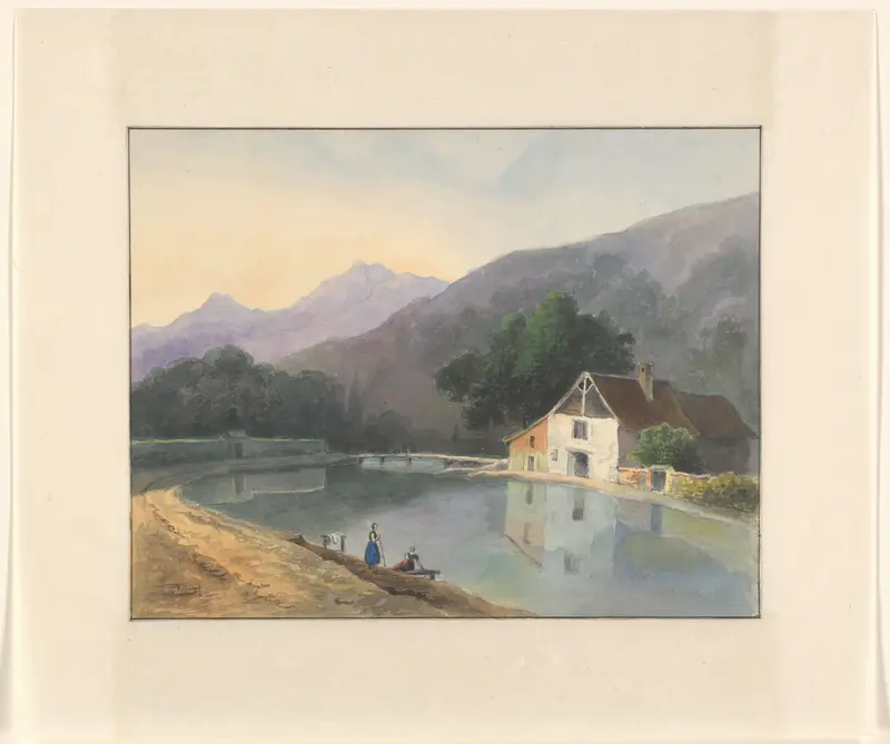 Berglandschap met een huis aan een rivier Wall Art by Johannes van Reijn - High-Resolution Digital Print