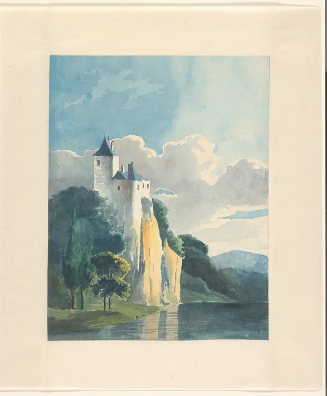 Berglandschap met een kasteel aan een meer Wall Art by Johannes van Reijn - High-Resolution Digital Print
