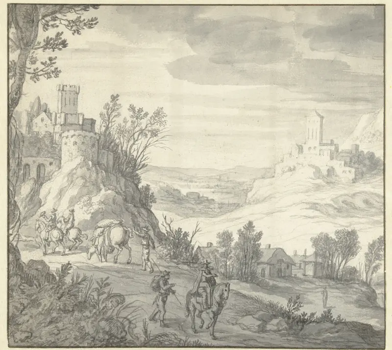 Berglandschap met een kasteel Wall Art by Adriaen van Nieulandt (I) - High-Resolution Digital Print