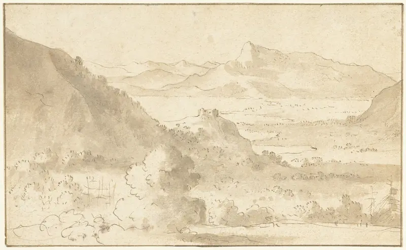 Berglandschap met een meer en een kasteel Wall Art by Unknown - High-Resolution Digital Print