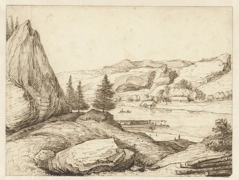 Berglandschap met een rivier Wall Art by Jacob Esselens - High-Resolution Digital Print