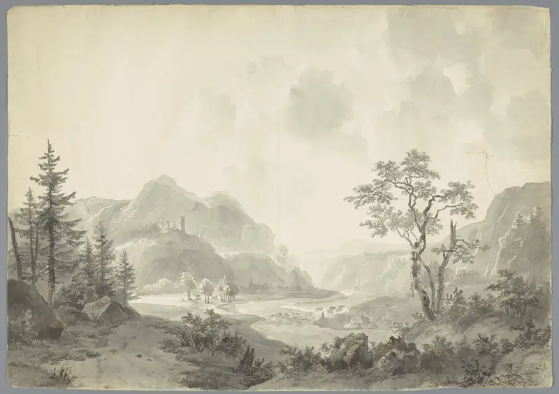 Berglandschap met een rivier Wall Art by Jacob van Strij - High-Resolution Digital Print