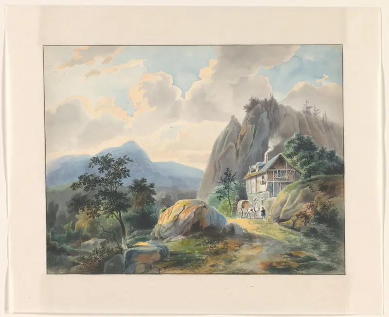 Berglandschap met een wagen bij een huis Wall Art by Johannes van Reijn - High-Resolution Digital Print