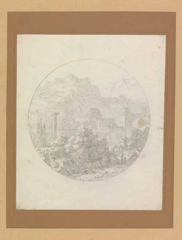 Berglandschap met gebouwen Wall Art by Unknown - High-Resolution Digital Print