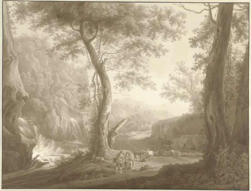 Berglandschap met geitenhoeder en reiziger Wall Art by Unknown - High-Resolution Digital Print