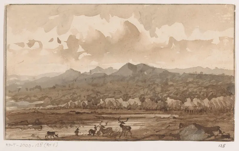 Berglandschap met herten Wall Art by Unknown - High-Resolution Digital Print
