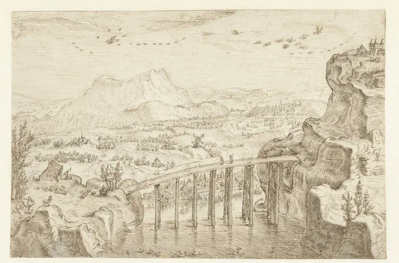 Berglandschap met hoge brug Wall Art by Jacob Matham - High-Resolution Digital Print
