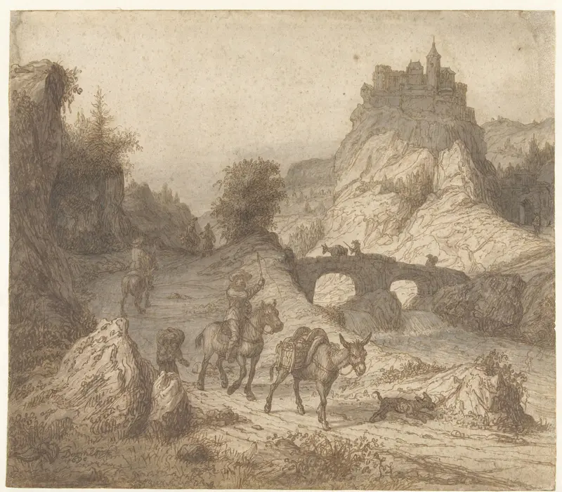 Berglandschap met kasteel en figuren Wall Art by Lambert Doomer - High-Resolution Digital Print