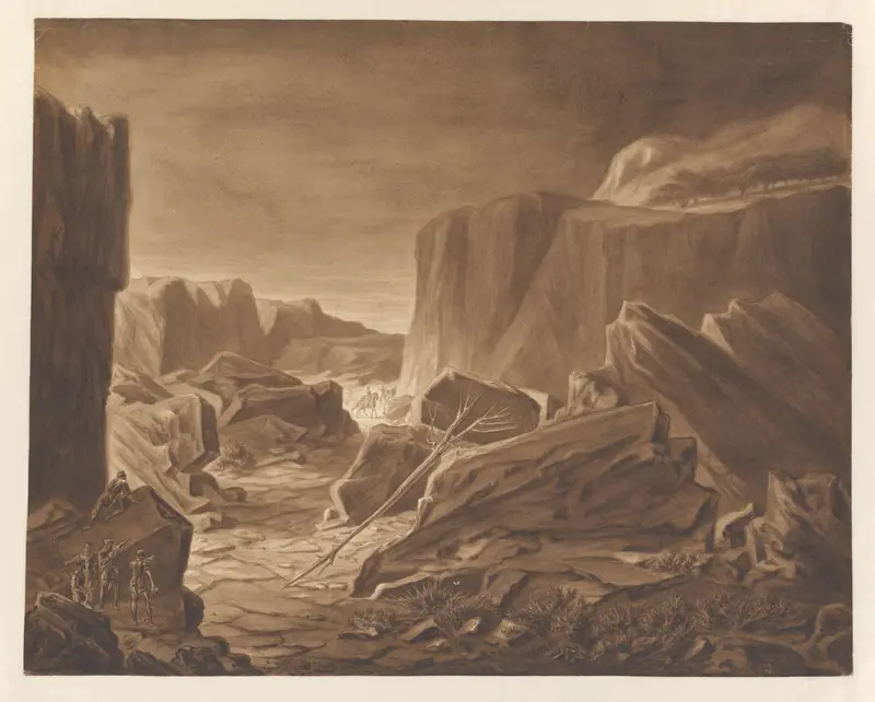 Berglandschap met overvallers die reizigers bespieden Wall Art by Alexander Ver Huell - High-Resolution Digital Print
