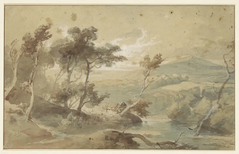 Berglandschap met rivier Wall Art by Caspar Johann Nepomuk Scheuren - High-Resolution Digital Print