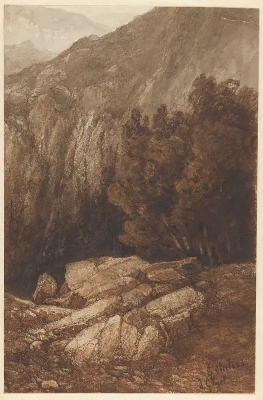 Berglandschap met rotsen en bomen te Berner Oberland Wall Art by Unknown - High-Resolution Digital Print