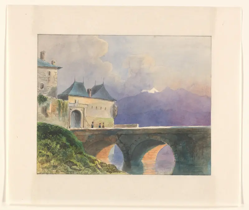 Berglandschap met stadsmuur en brug Wall Art by Johannes van Reijn - High-Resolution Digital Print