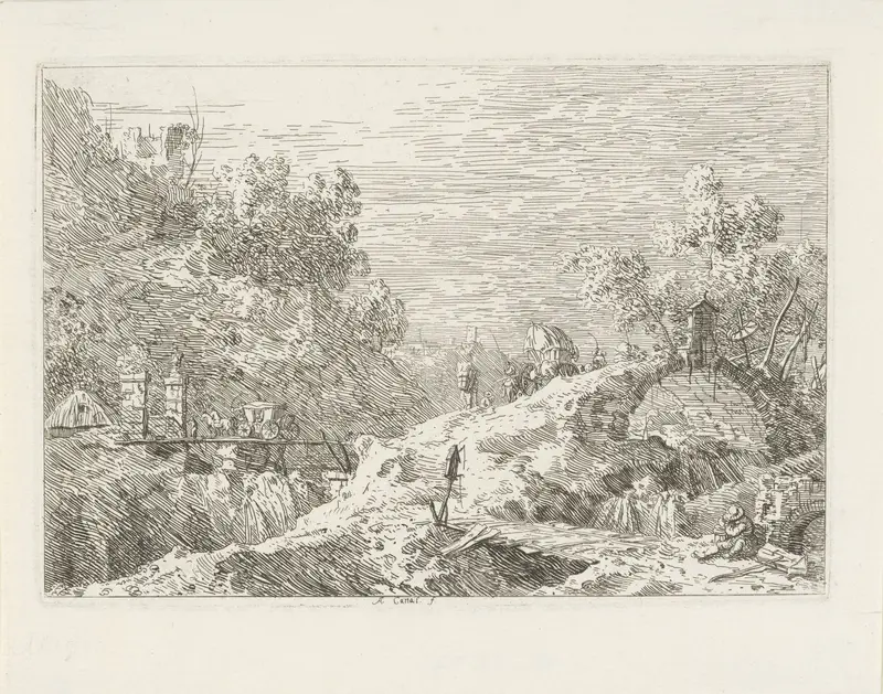 Berglandschap met vijf bruggen Wall Art by Joseph Smith - High-Resolution Digital Print