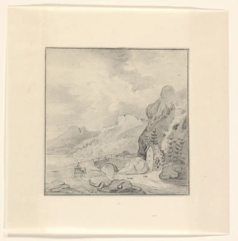 Berglandschap met watermolen en stenen brug Wall Art by Johannes van Reijn - High-Resolution Digital Print