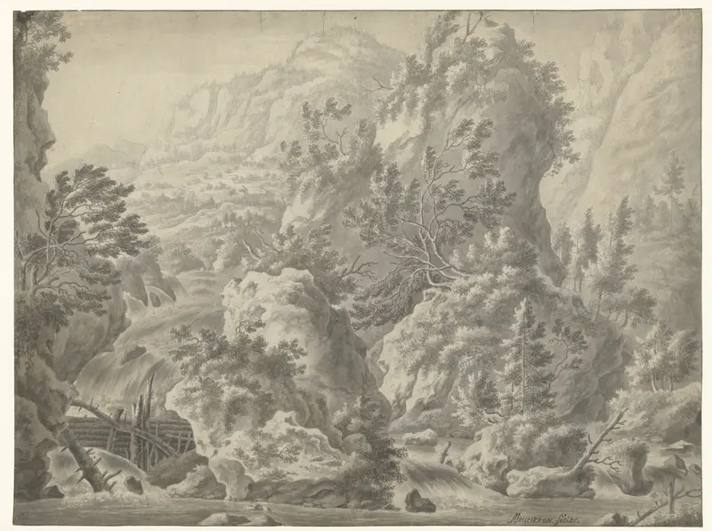 Berglandschap met waterval Wall Art by Frederik de Moucheron - High-Resolution Digital Print