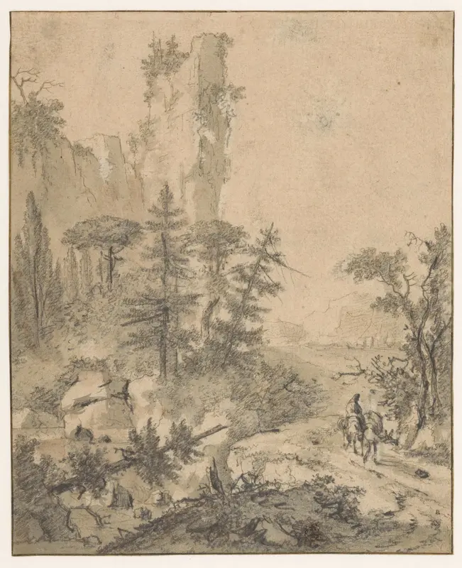 Bergweg met man met twee muilezels Wall Art by Cornelis de Wael - High-Resolution Digital Print