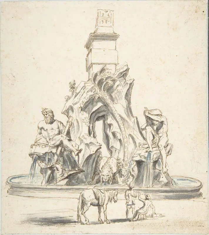 Bernini's Fountain of the Four Rivers in Piazza Navona, Rome Wall Art by Anonymous, Italian, 18th century - High-Resolution Digital Print