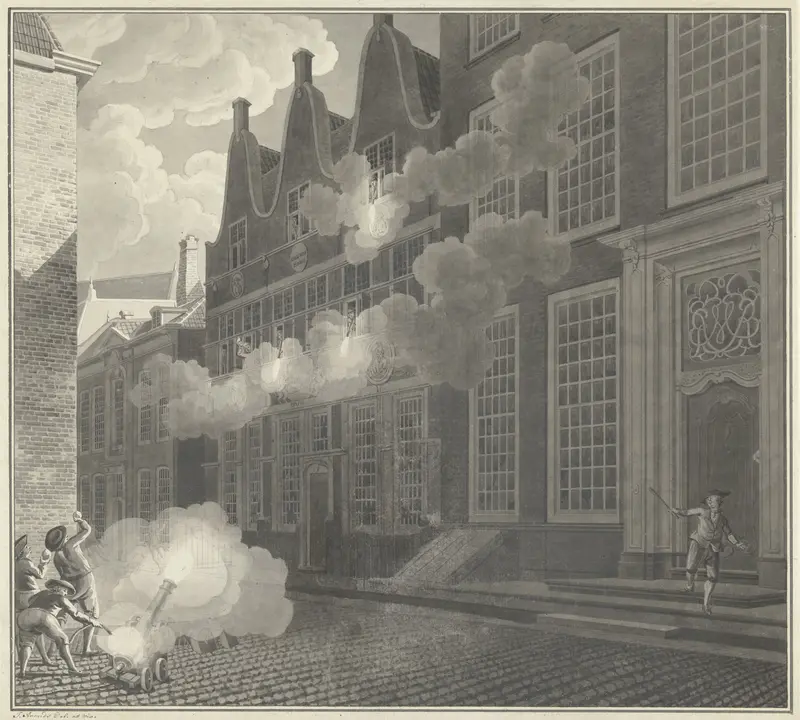 Beschieting van het huis van Lucas van Steveninck, 1787 Wall Art by Unknown - High-Resolution Digital Print