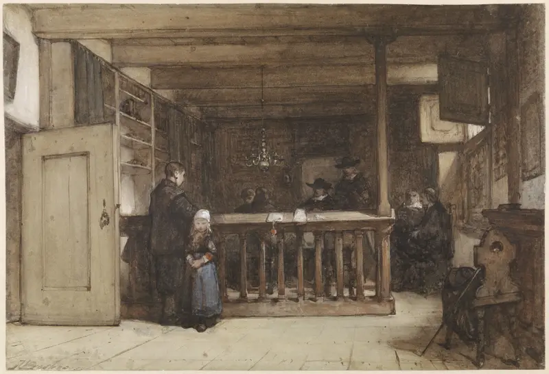Betaaldag: De schepenkamer in het Rechthuis te Nieuw-Loosdrecht, gestoffeerd met zeventiende-eeuwse figuren Wall Art by Unknown - High-Resolution Digital Print