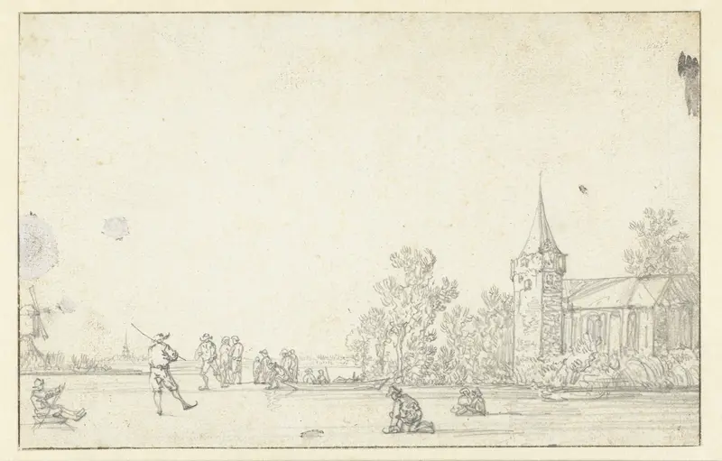Bevroren rivier met schaatsers bij een kerk Wall Art by Unknown - High-Resolution Digital Print